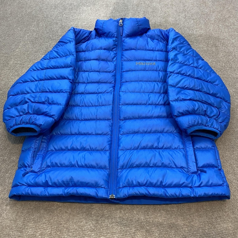 Marmot Jacket Mens Small‎ Blue 700 Fill Down Puffer Full Zip *Altered Sleeves